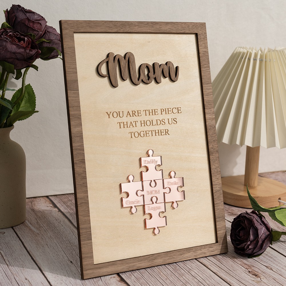 Personalised Mom Puzzle Sign With Kids Name You Are The Piece That Holds Us Together For Mother's Day Gift